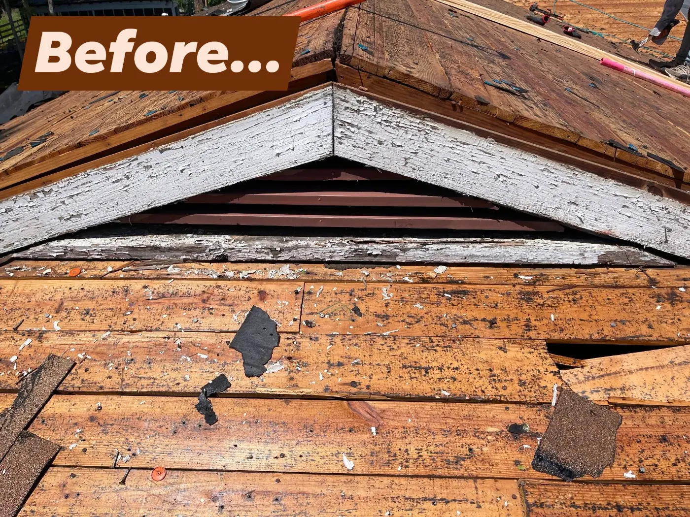 Before: rotted gable, ready for repair by BuildRight Home Improvement